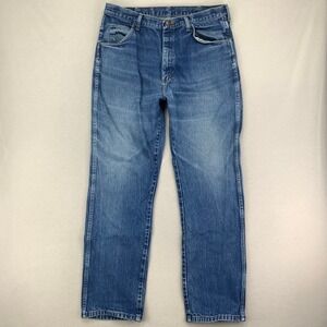 Rustler Jeans Mens 38x32 Faded Whiskering Denim Straight-Leg Retro Workwear Blue